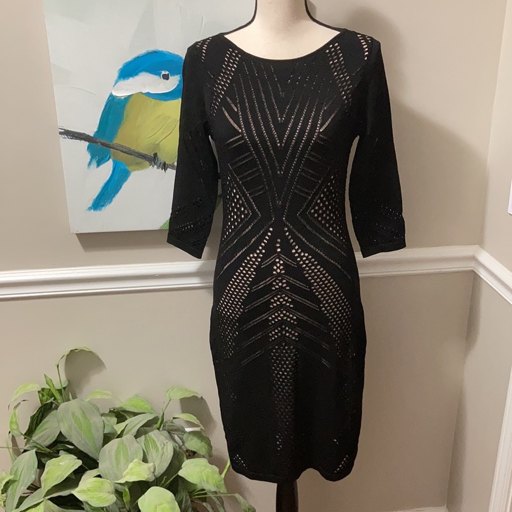 Stretchy cutout black dress, M